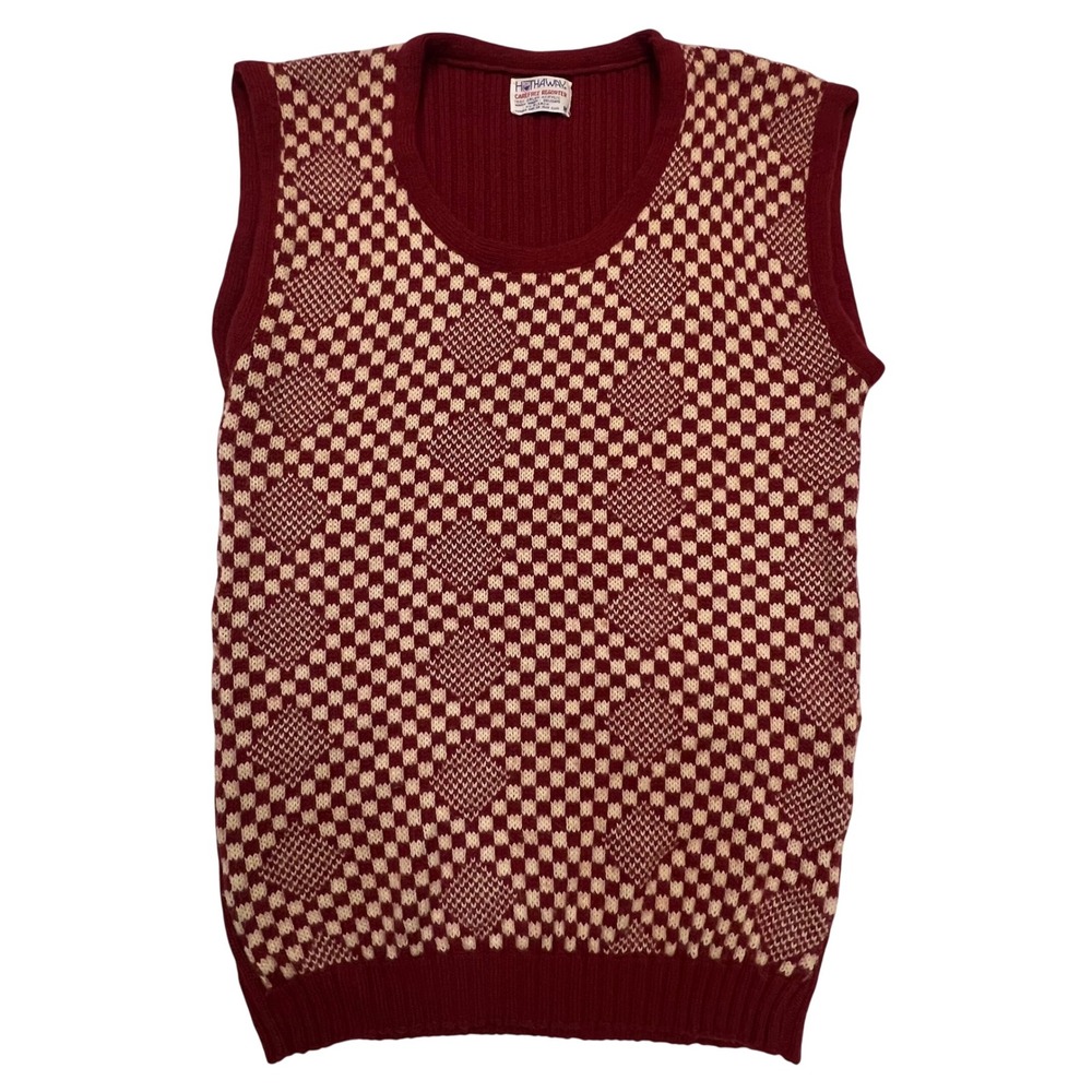 Vintage Hathaway 70s Artsy Retro Geometric Maroon Unisex Sweater Vest Size M